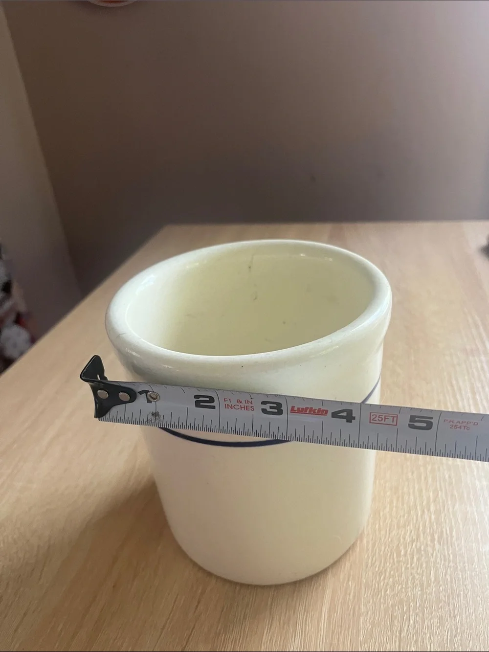 Stoneware Utensil Crock - Cream with Blue Band